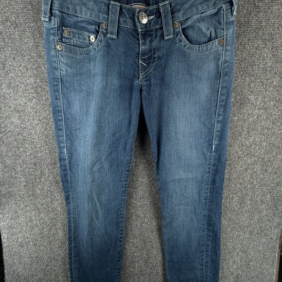 True Religion Blue Jeans Women 31x26 USA Denim Embroidered Urban Adult Ladies - Picture 1 of 13